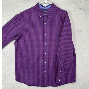 Chaps Shirt Button Down Adult XL Red Blue Tartan Plaid Stretch Easy Care Mens